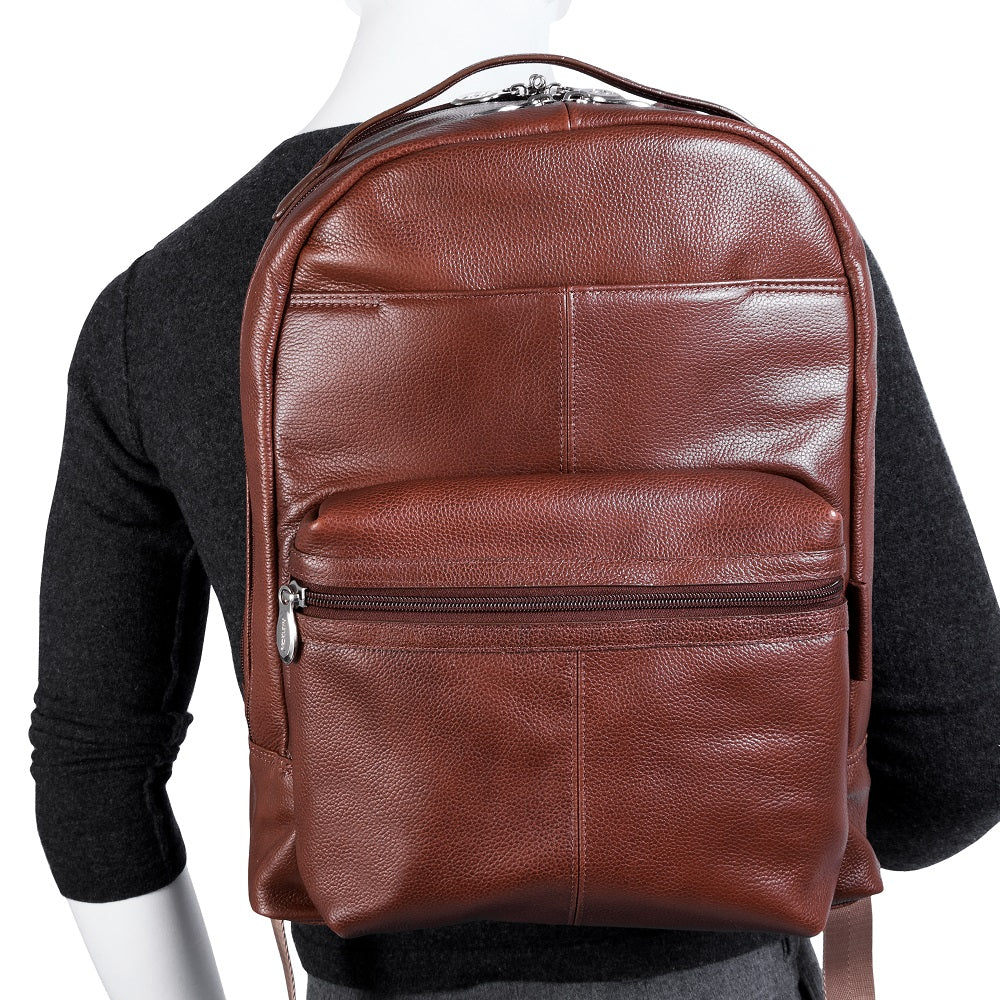 The Parker Leather Laptop Backpack Brown