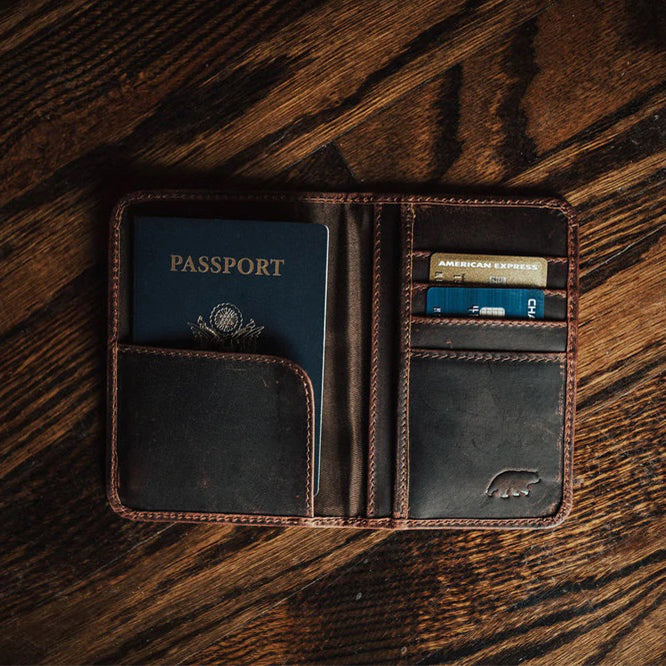 buffalo leather passport wallet dark brown