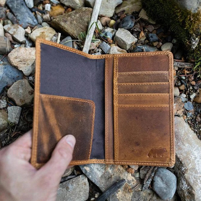 buffalo leather passport wallet light brown