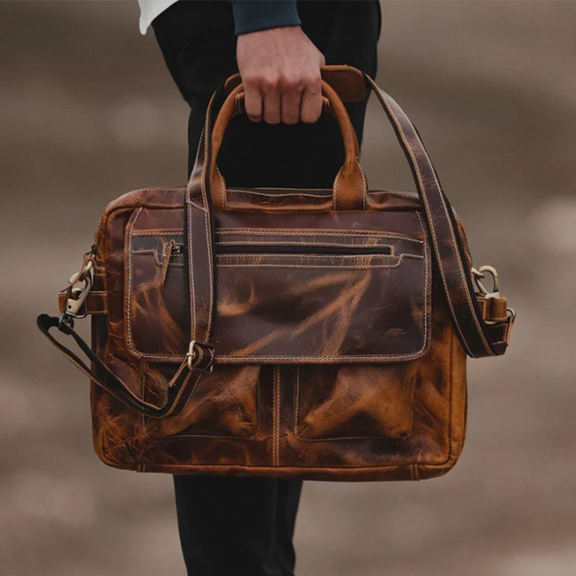 The Pilot Men's Buffalo Leather Messenger Laptop Bag