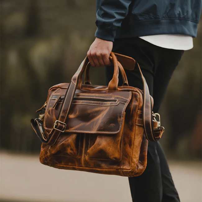 The Pilot Men's Buffalo Leather Messenger Laptop Bag