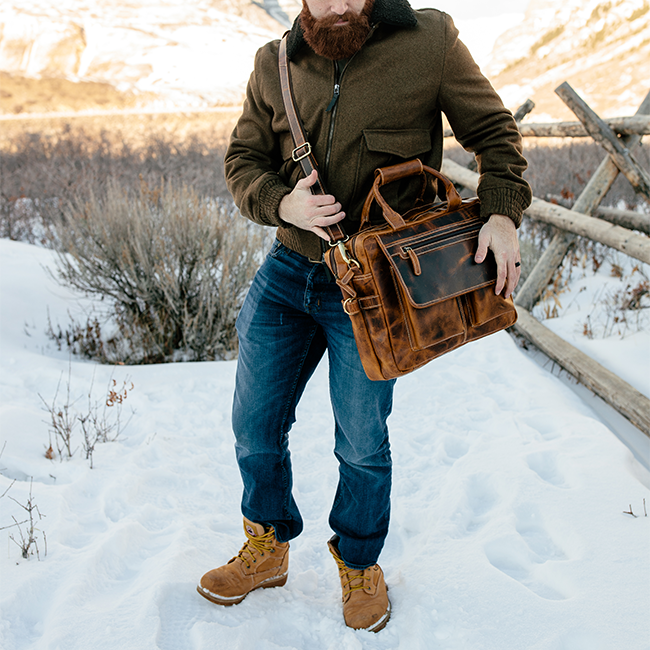 The Pilot Men's Buffalo Leather Messenger Laptop Bag