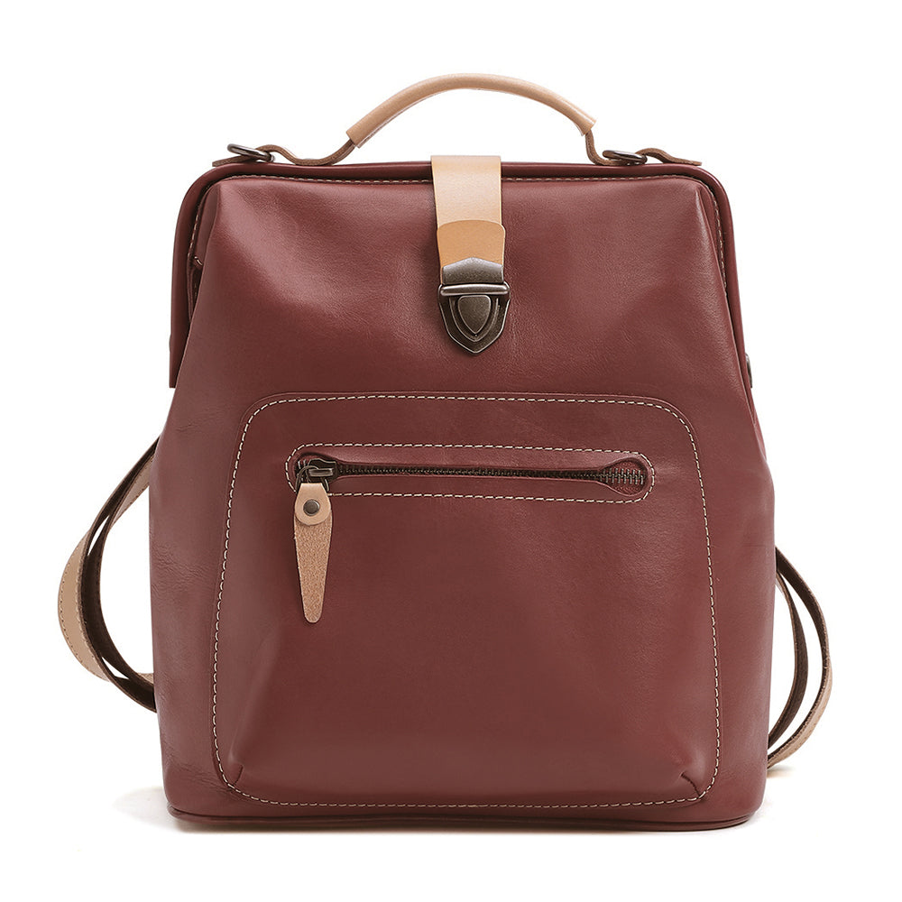 Leather Backpack for Women - Small Brown