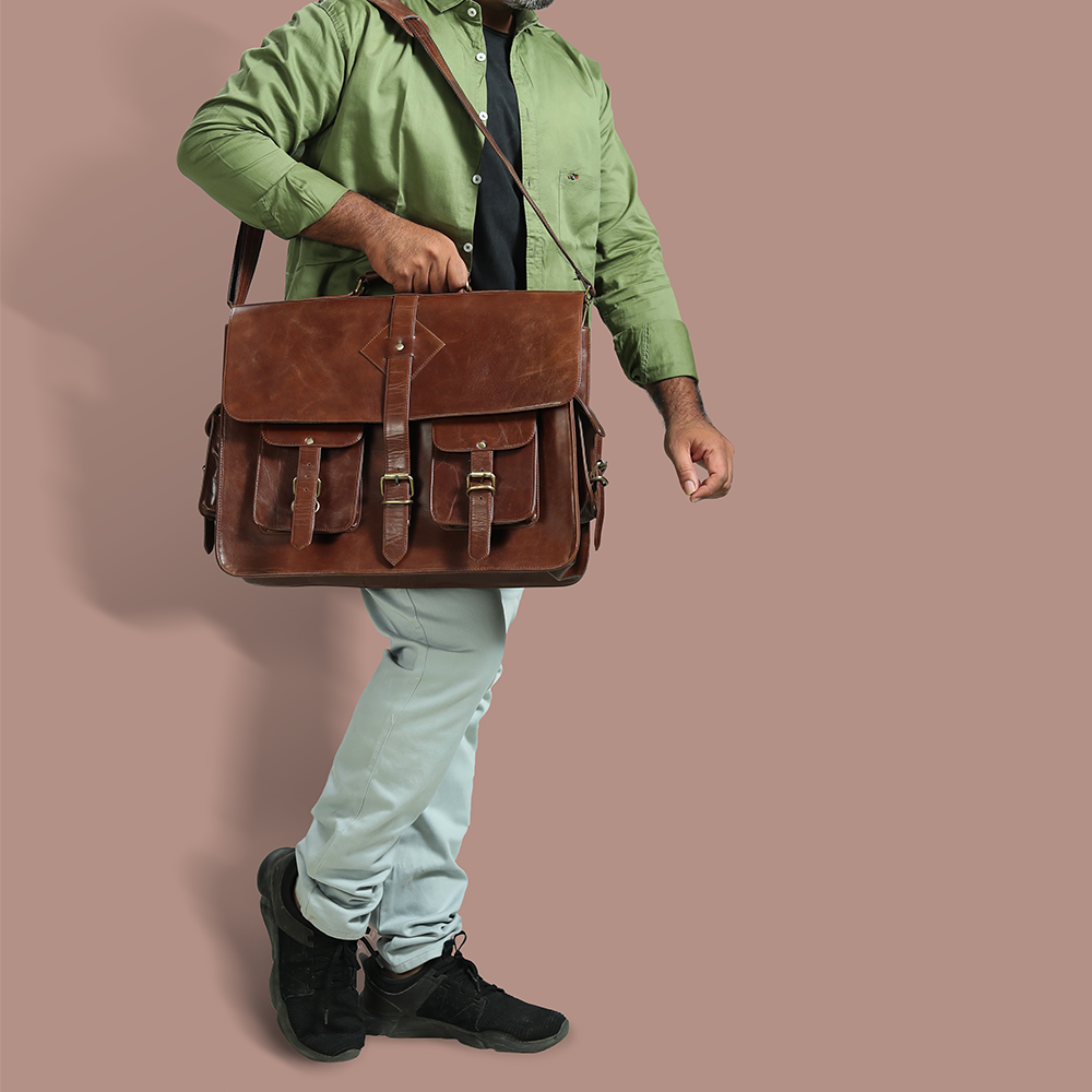 Men s Leather Messenger Briefcase Bag for Laptops Vintage
