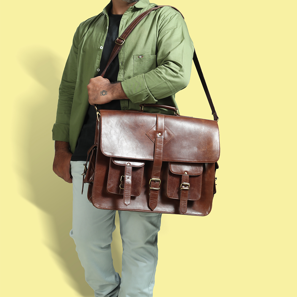 Full Grain Leather Bag Brown Messenger Briefcase Satchel The Real Leather Co