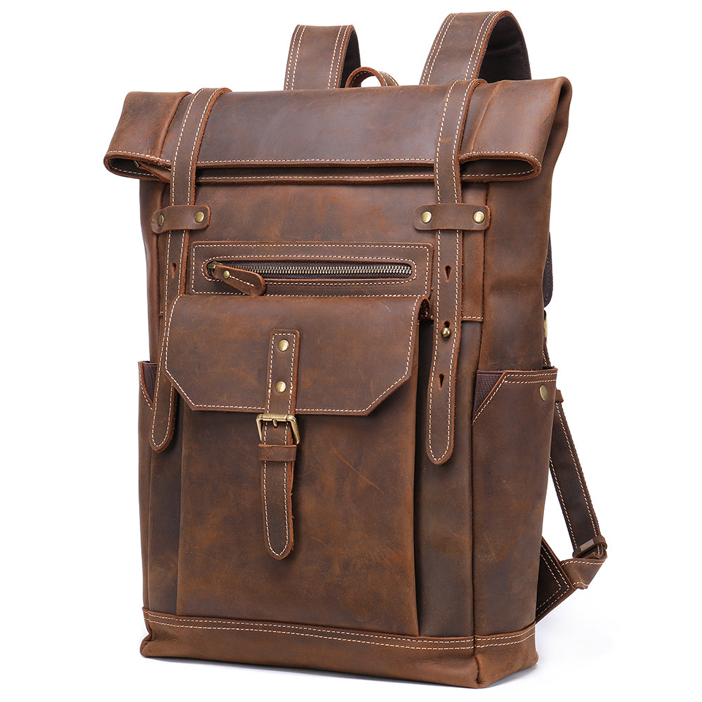 The Roller | Men's Rolltop Leather Laptop Backpack