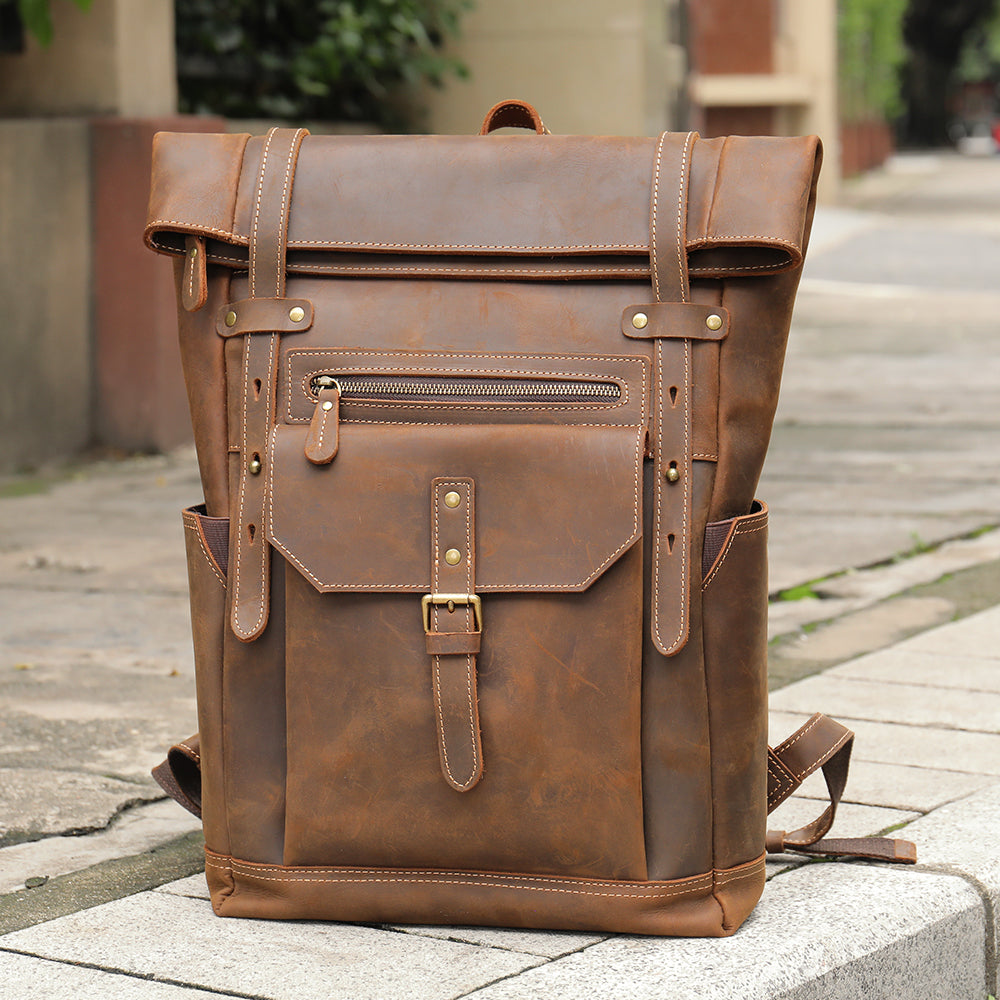 The Roller | Men's Rolltop Leather Laptop Backpack