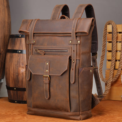 The Roller | Men's Rolltop Leather Laptop Backpack