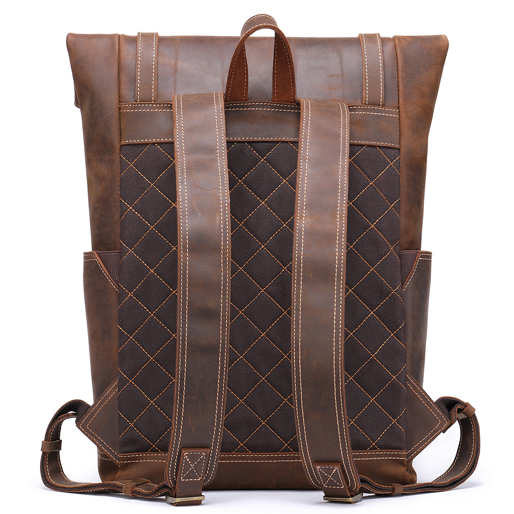 The Roller | Men's Rolltop Leather Laptop Backpack