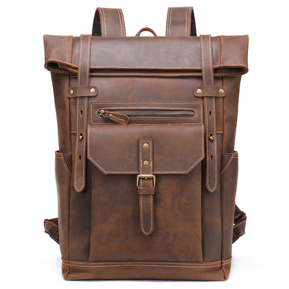 The Roller | Men's Rolltop Leather Laptop Backpack