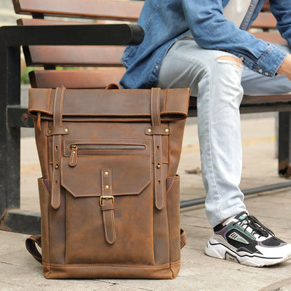 The Roller | Men's Rolltop Leather Laptop Backpack