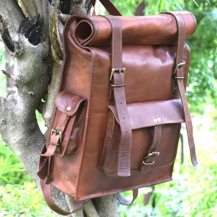 cement Guinness Juster Rolltop Leather Backpack for Hiking for Men - Vintage Laptop Rucksack – The  Real Leather Company