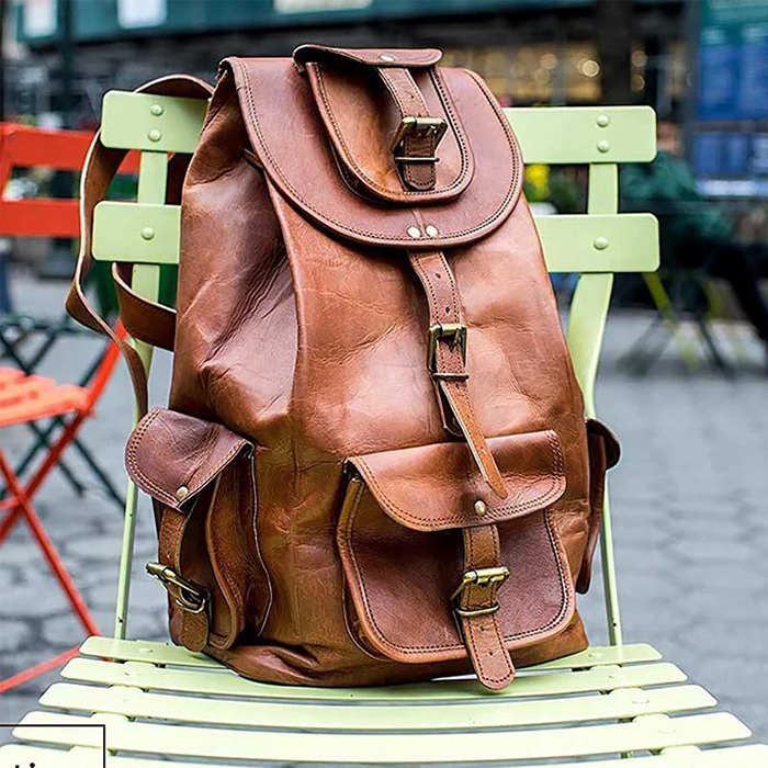 Leather backpack with initials deals