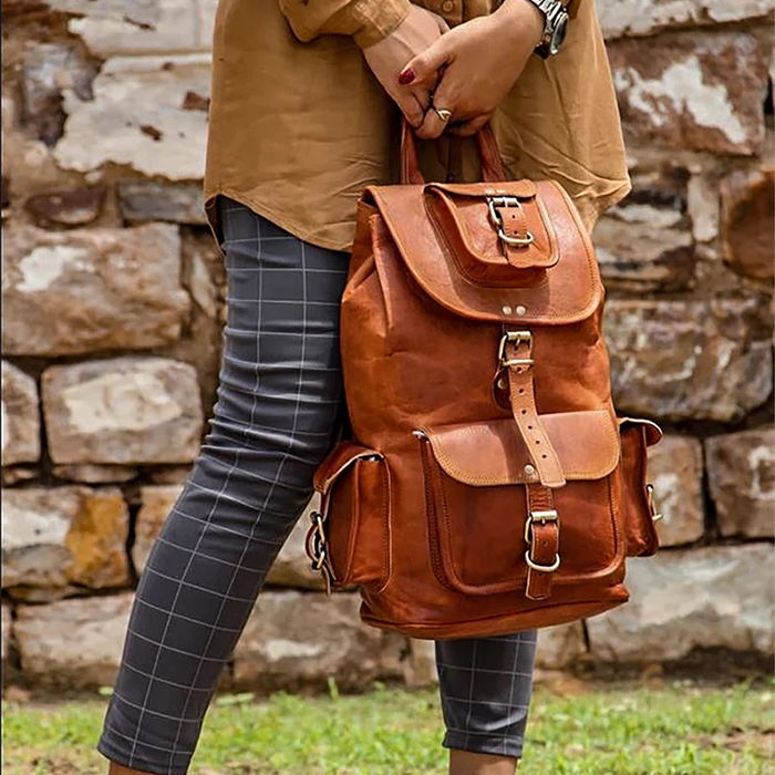 Leather Backpack Purse Brown