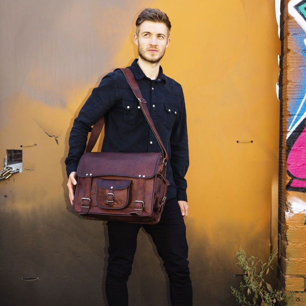 Laptop Leather Messenger Bag Briefcase for Men - Crossbody Bag Styled