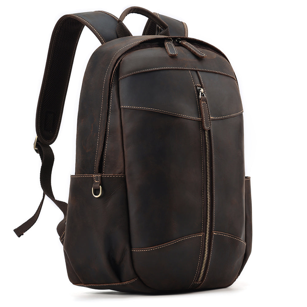 Leather Backpack with Water Bottle Holder