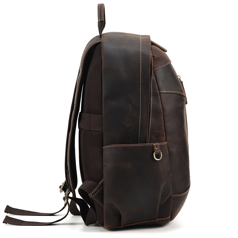 Leather Backpack with Water Bottle Holder