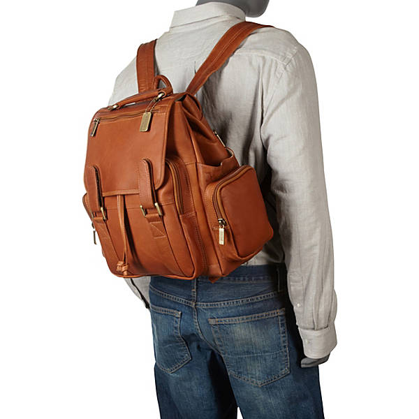 Leather Backpack for Women & Men for 15 Inch Laptops Tan Mannequin