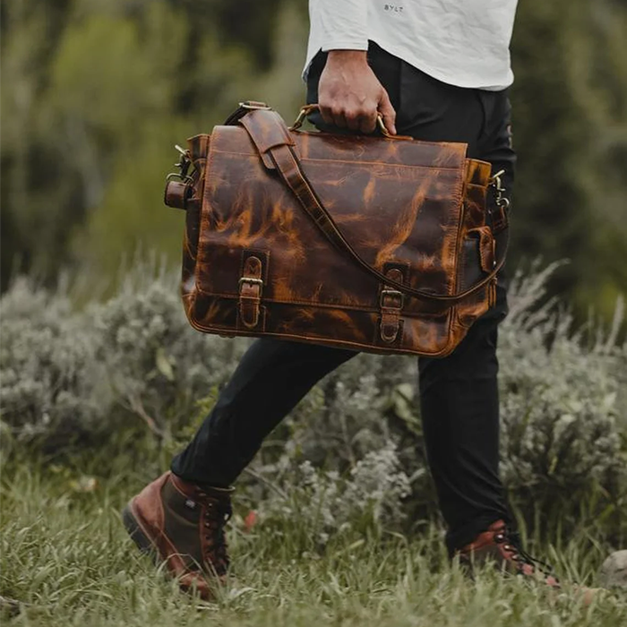 Men's Buffalo Leather Messenger Bag 15 Inch Laptops - Vintage Satchel