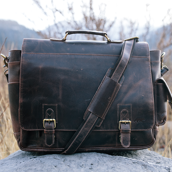 Men's Buffalo Leather Messenger Bag 15 Inch Laptops - Vintage Satchel