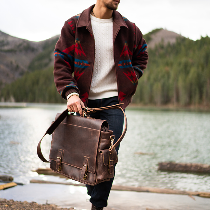 Men's Buffalo Leather Messenger Bag 15 Inch Laptops - Vintage Satchel