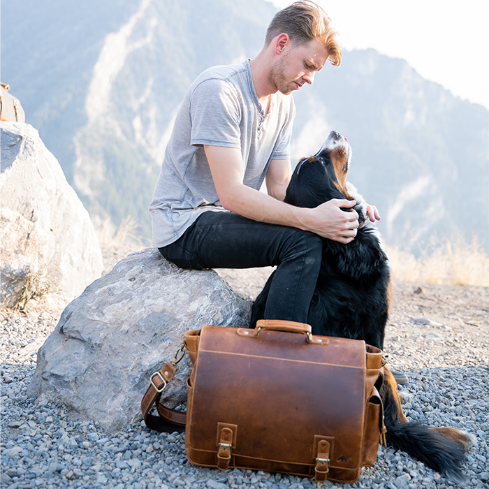 Men's Buffalo Leather Messenger Bag 15 Inch Laptops - Vintage Satchel