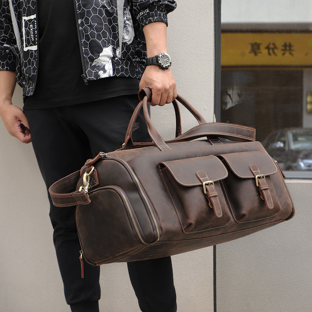 The Smart Duffle | Men's Leather Duffle Travel Bag - Dark Brown