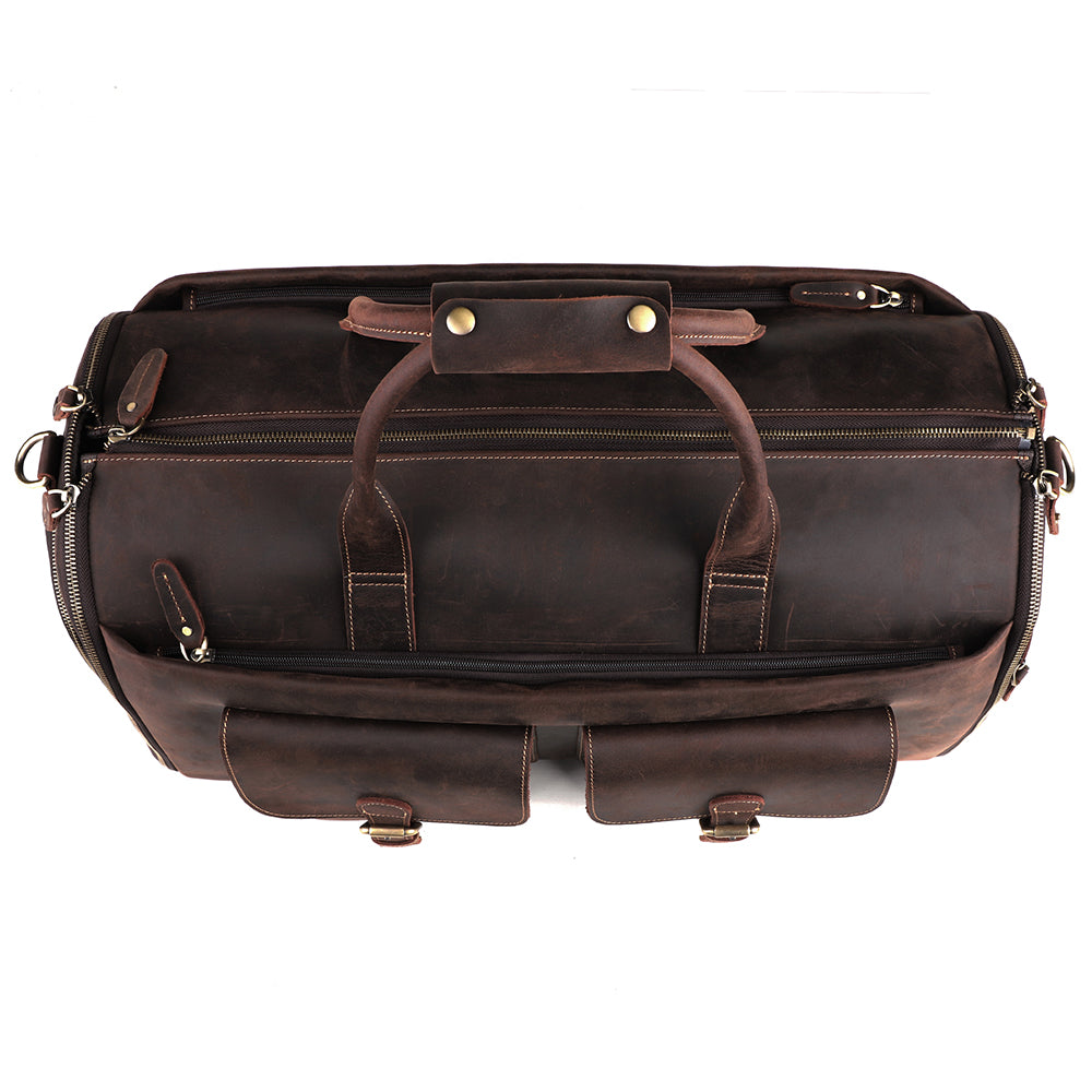 The Smart Duffle | Men's Leather Duffle Travel Bag - Dark Brown