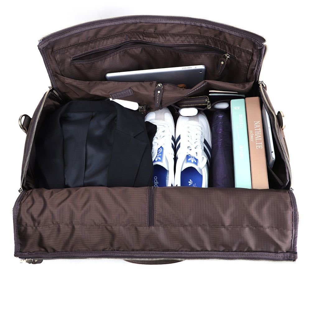 The Smart Duffle | Men's Leather Duffle Travel Bag - Dark Brown