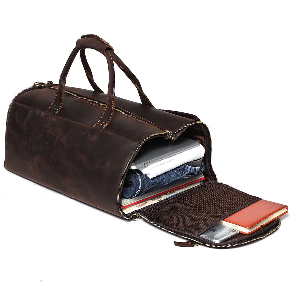 The Smart Duffle | Men's Leather Duffle Travel Bag - Dark Brown