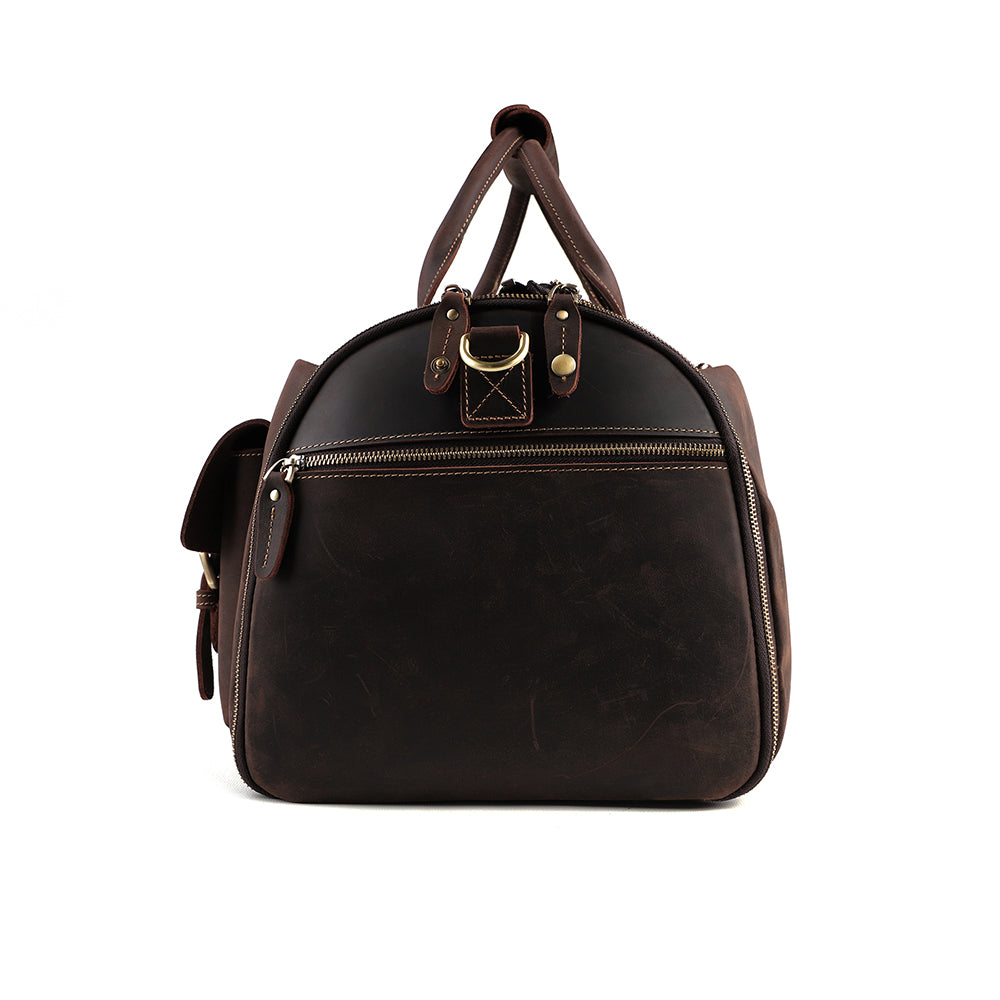 The Smart Duffle | Men's Leather Duffle Travel Bag - Dark Brown