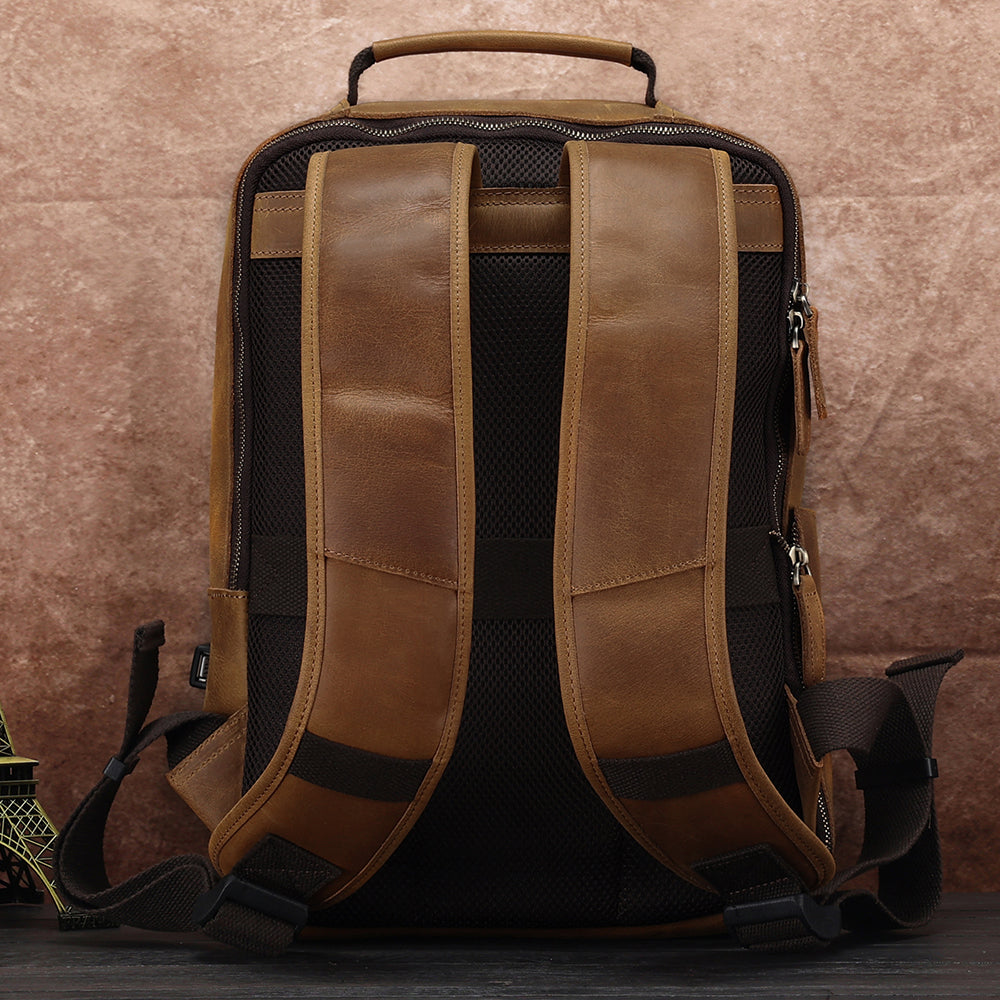 Leather Backpack for 15 Inch Laptops - Unisex Travel Bookbag