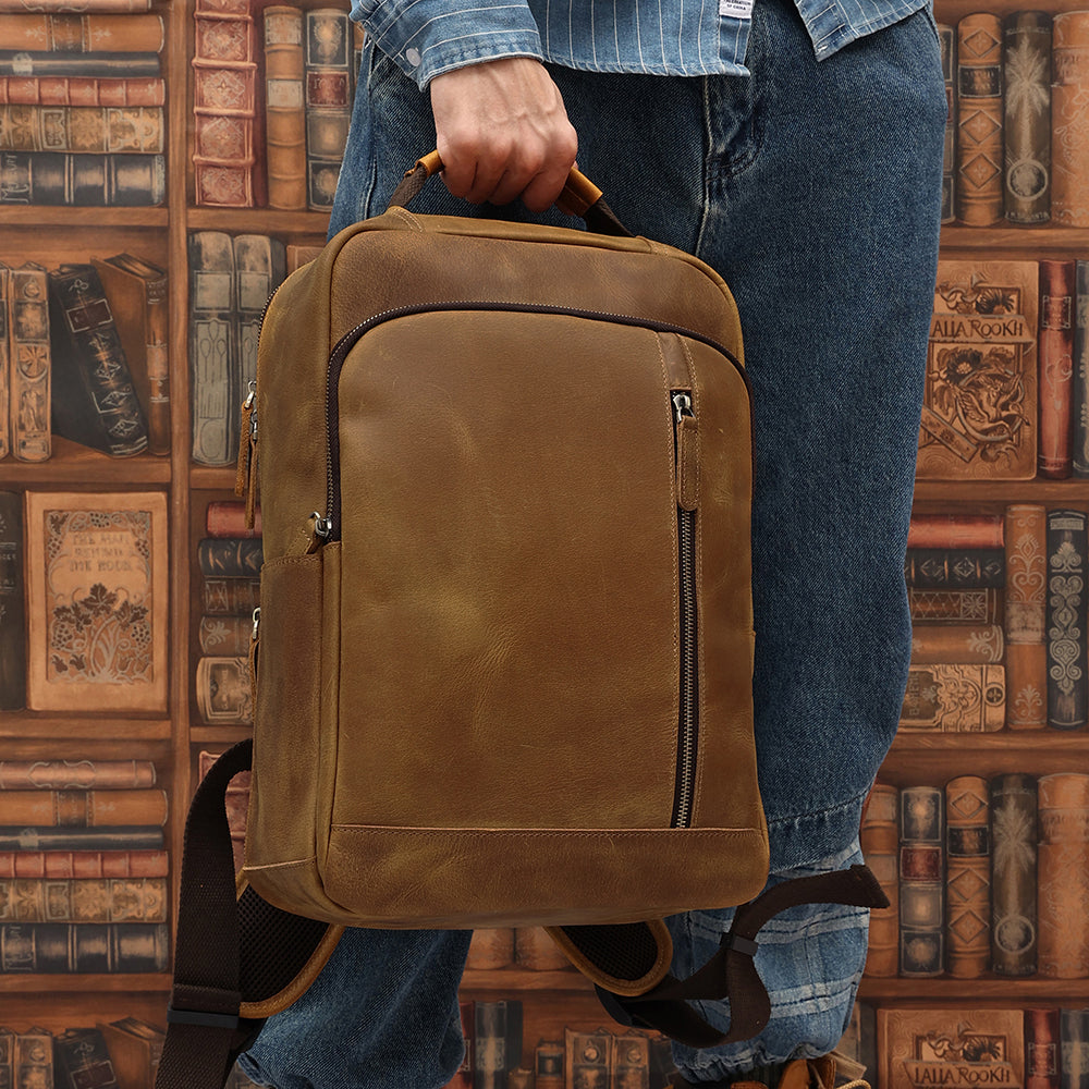 Leather Backpack for 15 Inch Laptops - Unisex Travel Bookbag