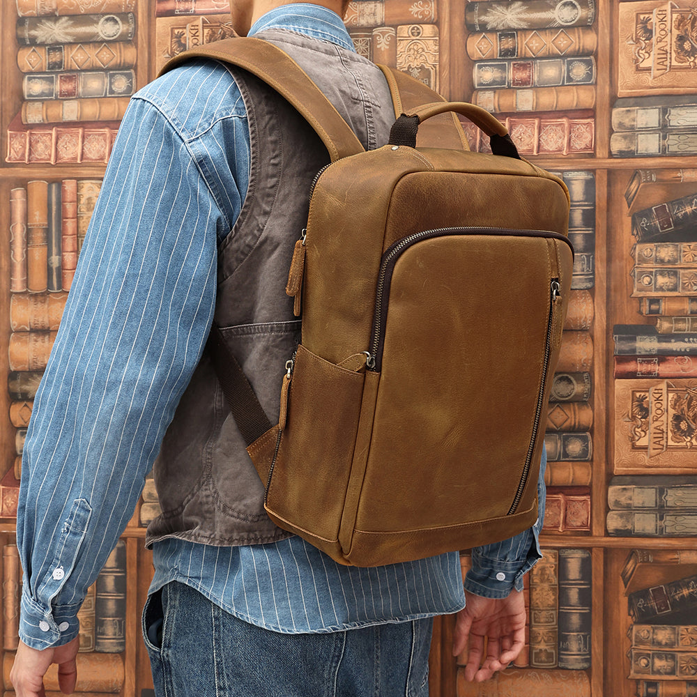 Leather Backpack for 15 Inch Laptops - Unisex Travel Bookbag