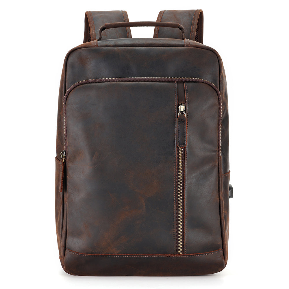 Leather Backpack for 15 Inch Laptops - Unisex Travel Bookbag
