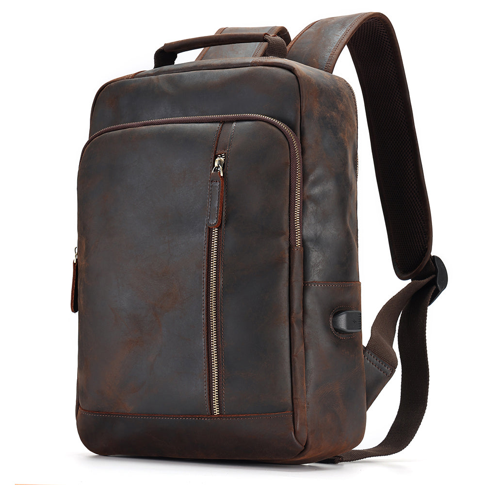 Leather Backpack for 15 Inch Laptops - Unisex Travel Bookbag