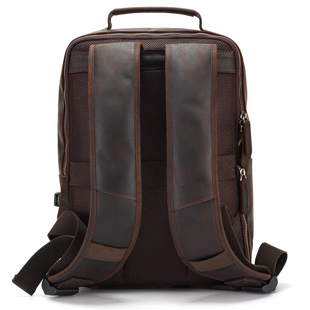 Leather Backpack for 15 Inch Laptops - Unisex Travel Bookbag