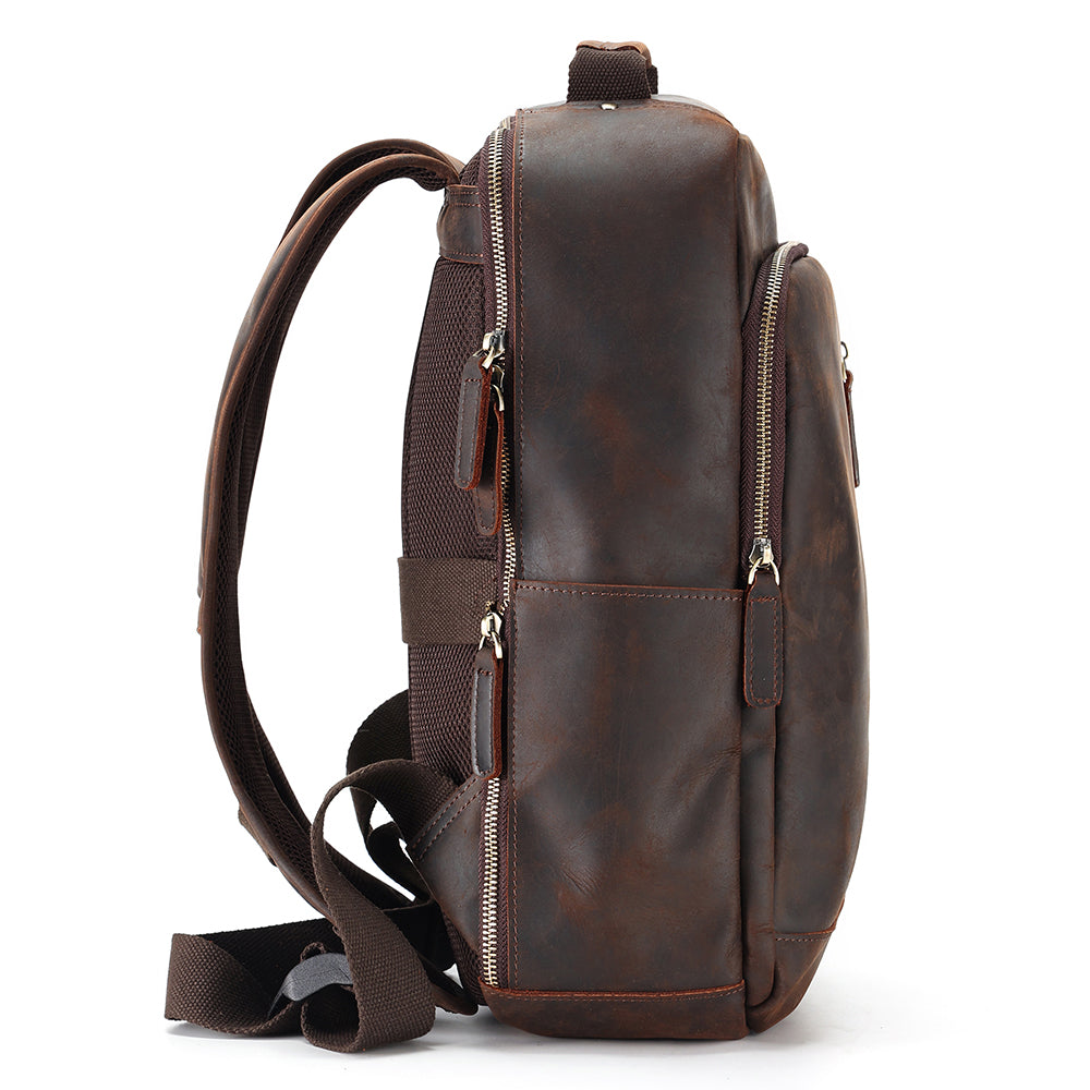 Leather Backpack for 15 Inch Laptops - Unisex Travel Bookbag