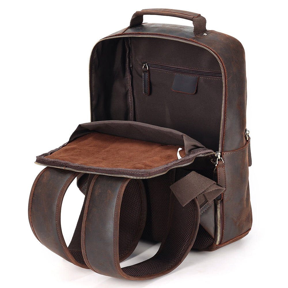 Leather Backpack for 15 Inch Laptops - Unisex Travel Bookbag