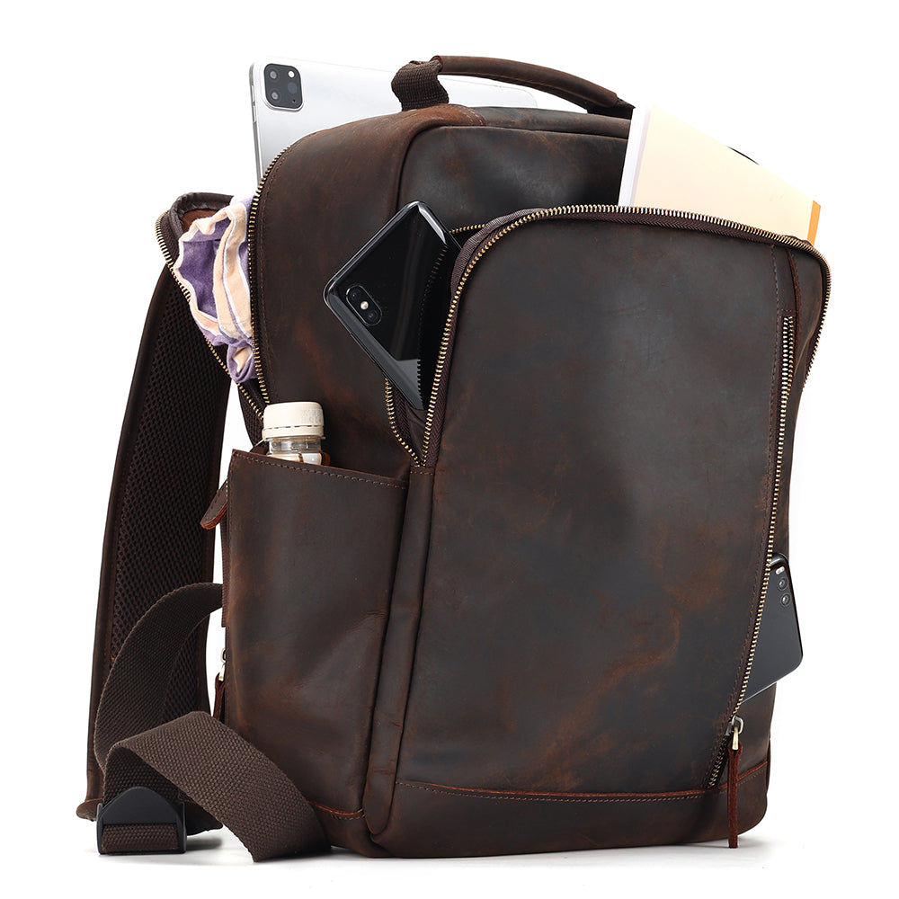 Leather Backpack for 15 Inch Laptops - Unisex Travel Bookbag