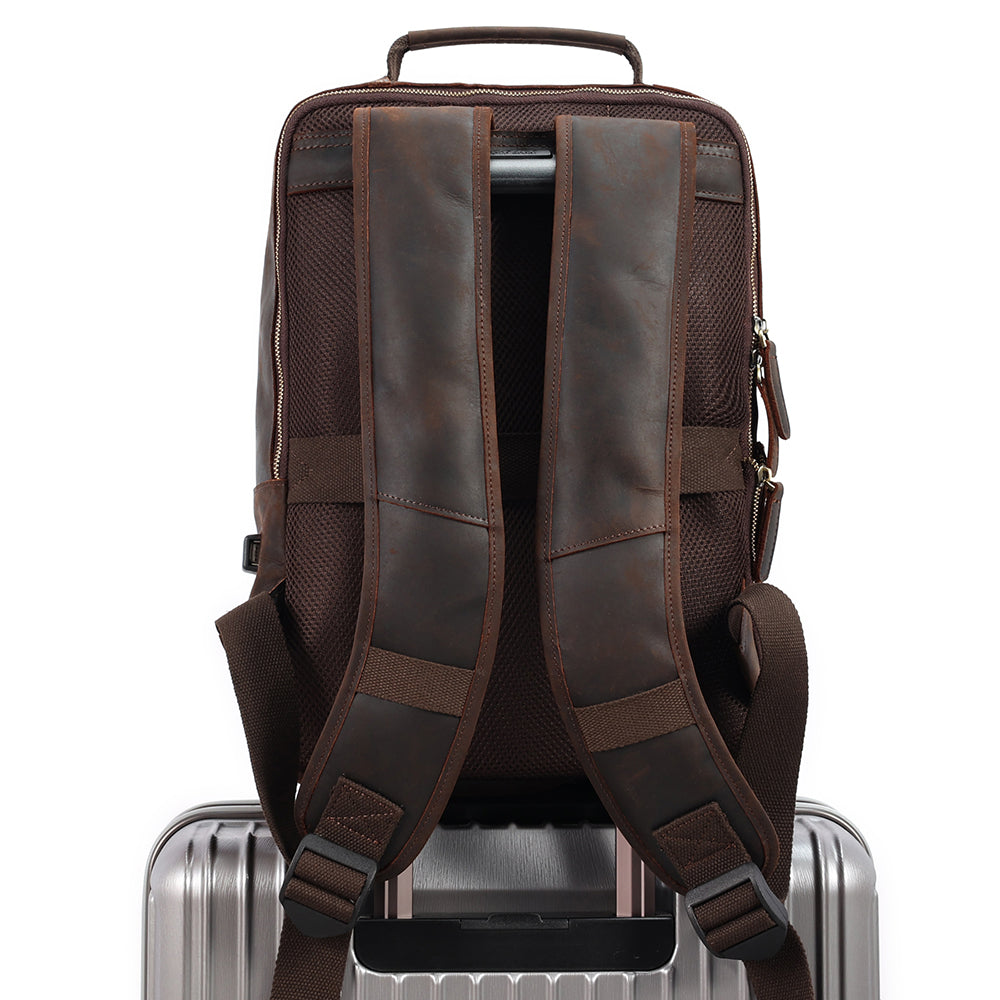 Leather Backpack for 15 Inch Laptops - Unisex Travel Bookbag