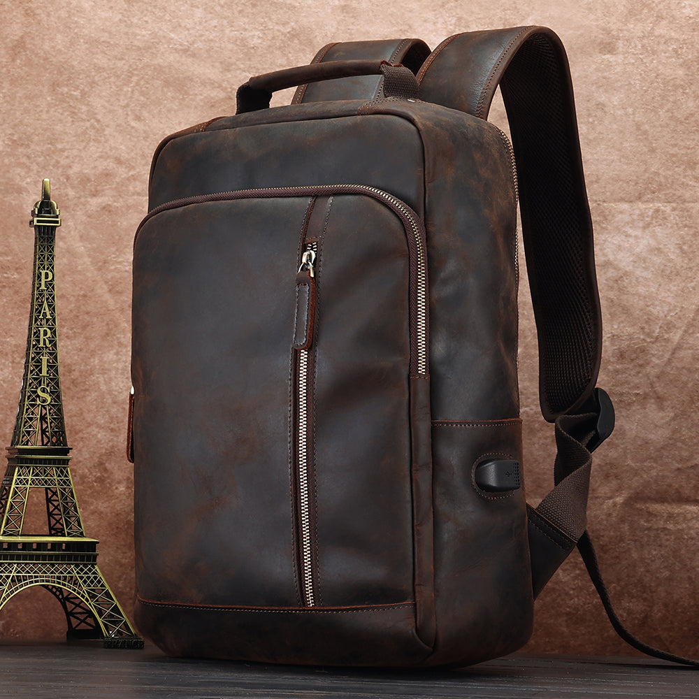 Leather Backpack for 15 Inch Laptops - Unisex Travel Bookbag