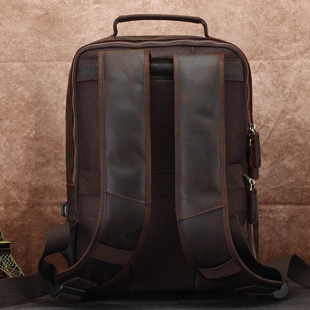 Leather Backpack for 15 Inch Laptops - Unisex Travel Bookbag