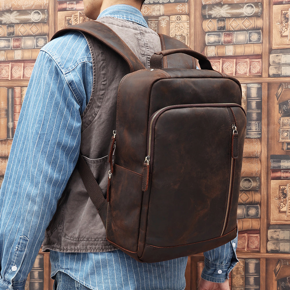 Leather Backpack for 15 Inch Laptops - Unisex Travel Bookbag