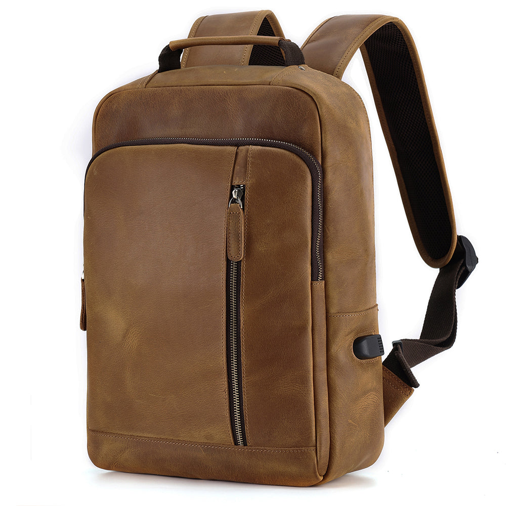 Leather Backpack for 15 Inch Laptops - Unisex Travel Bookbag