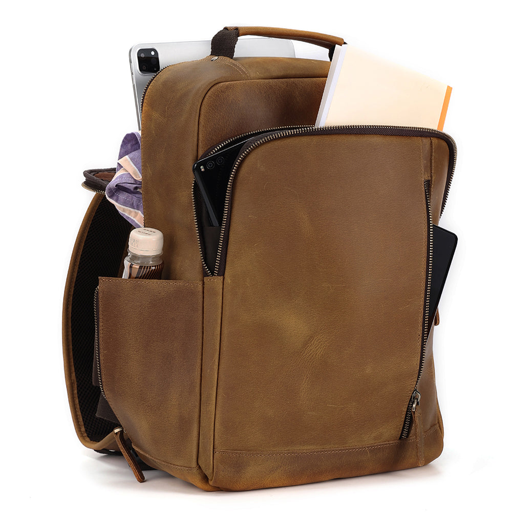 Leather Backpack for 15 Inch Laptops - Unisex Travel Bookbag