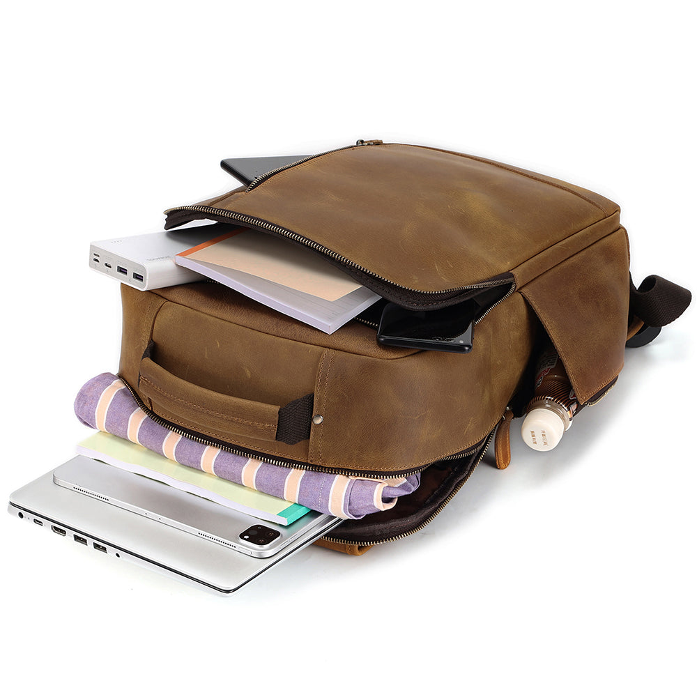 Leather Backpack for 15 Inch Laptops - Unisex Travel Bookbag