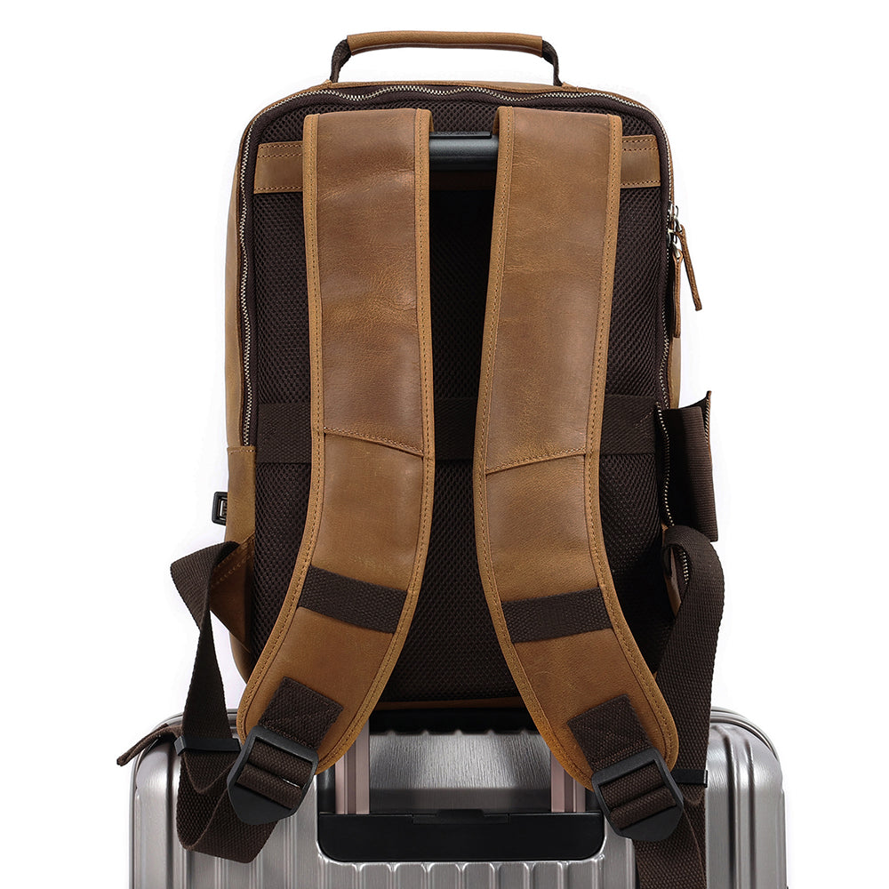 Leather Backpack for 15 Inch Laptops - Unisex Travel Bookbag