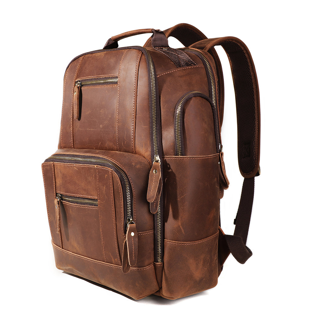 Light Brown Leather Laptop Backpack for Men - Large Rucksack & Bookbag