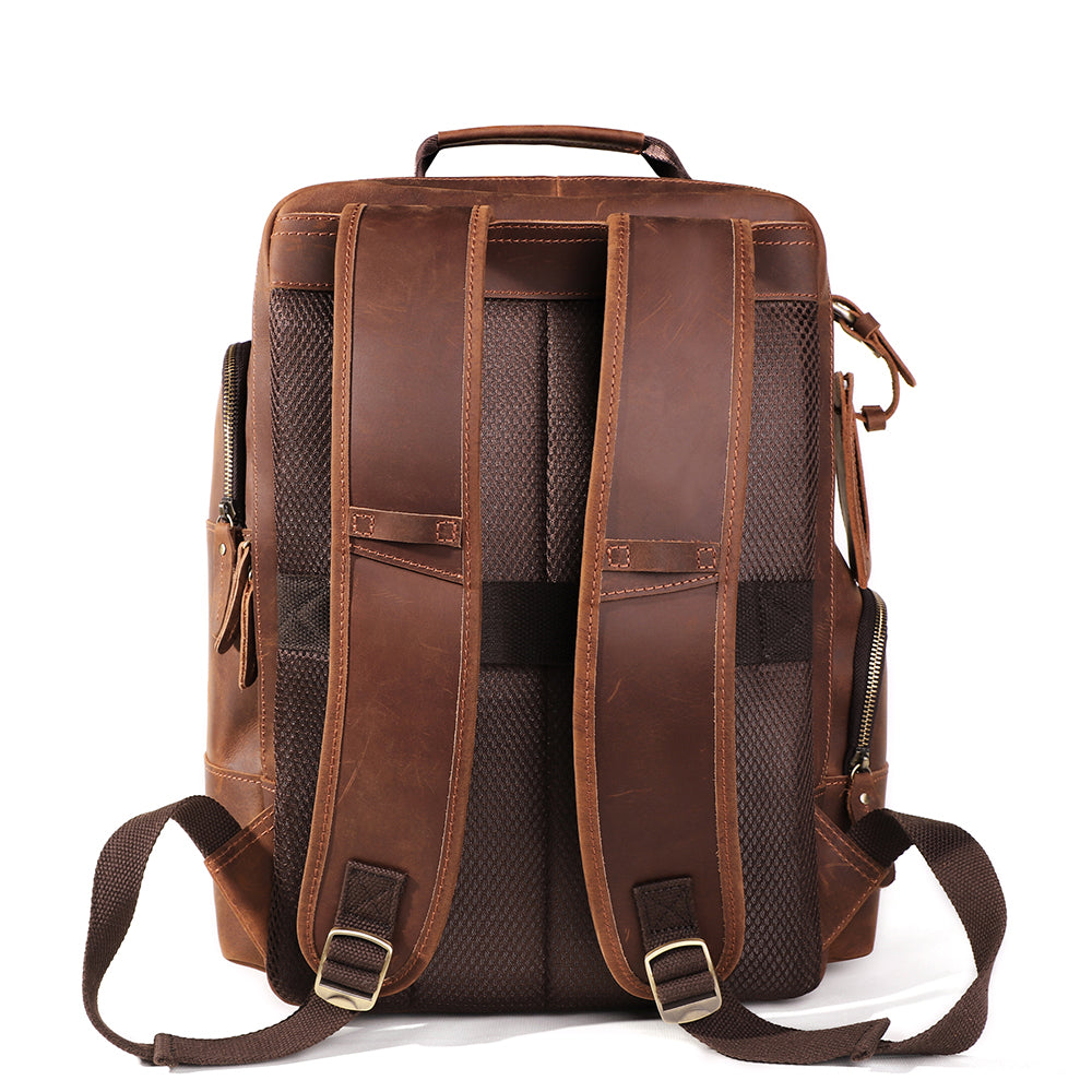 Light Brown Leather Laptop Backpack for Men - Large Rucksack & Bookbag